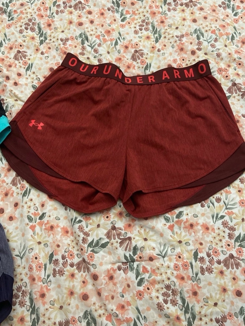 Under Armour Women’s Maroon Athletic Shorts with Red Logo